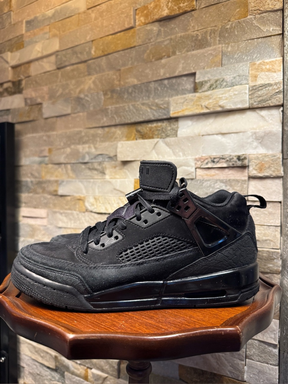 Yth Sz  7 Jordan Spizike Low "Black Cat" Black Suede Sneaker Shoes EUC
